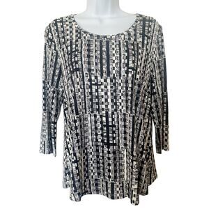 JM Collection 3/4 Sleeve Top Black White Size Petite Medium (PM)
